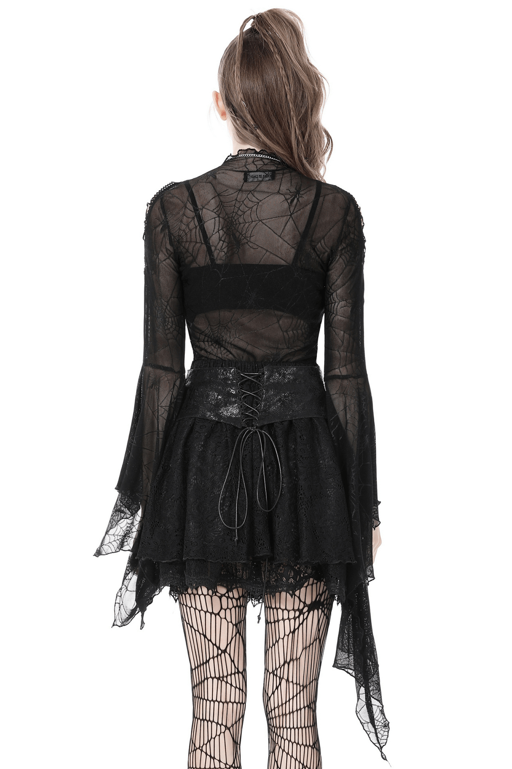 Gothic Women's Mesh Spiderweb Top with Long Sleeves