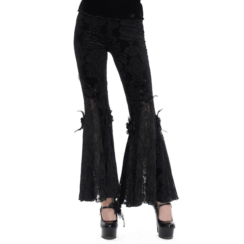 Gothic Women's Pattern Lace Flared Pants With Flower Decoration - HARD'N'HEAVY