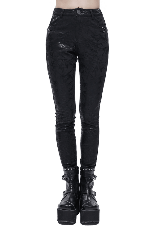 Gothic Women's Pattern Slim Fitted Pants With Buckle Accents on Both Sides
