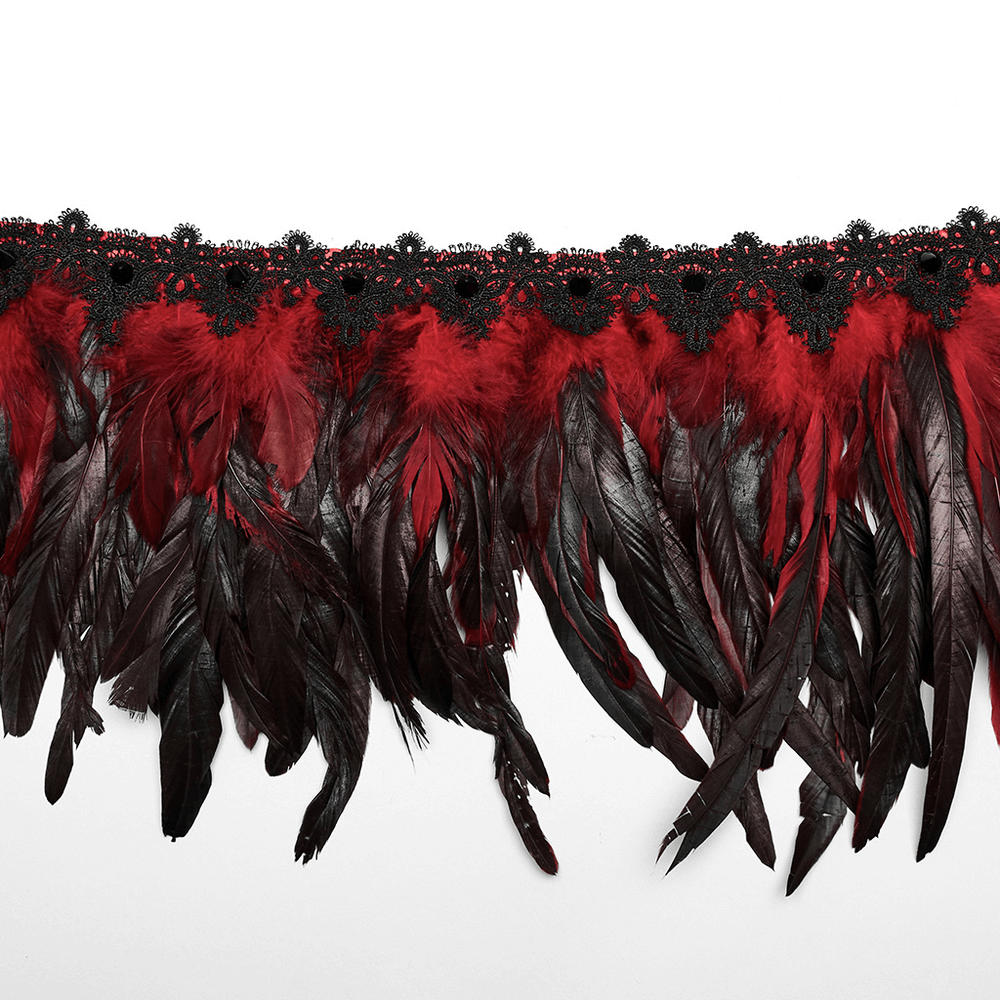 Dramatic black and red feather shoulder accessory for women, perfect for gothic costumes and performances.