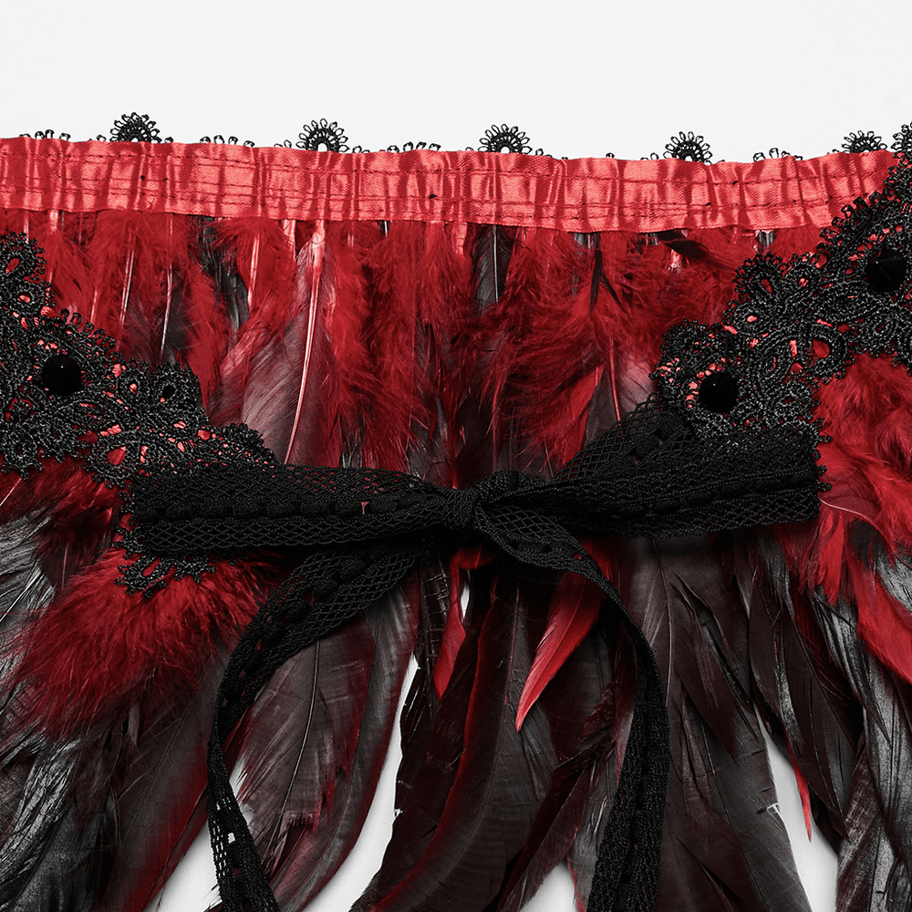 Gothic black and red feather shoulder accessory for women, perfect for Halloween, cosplay, or burlesque performances.