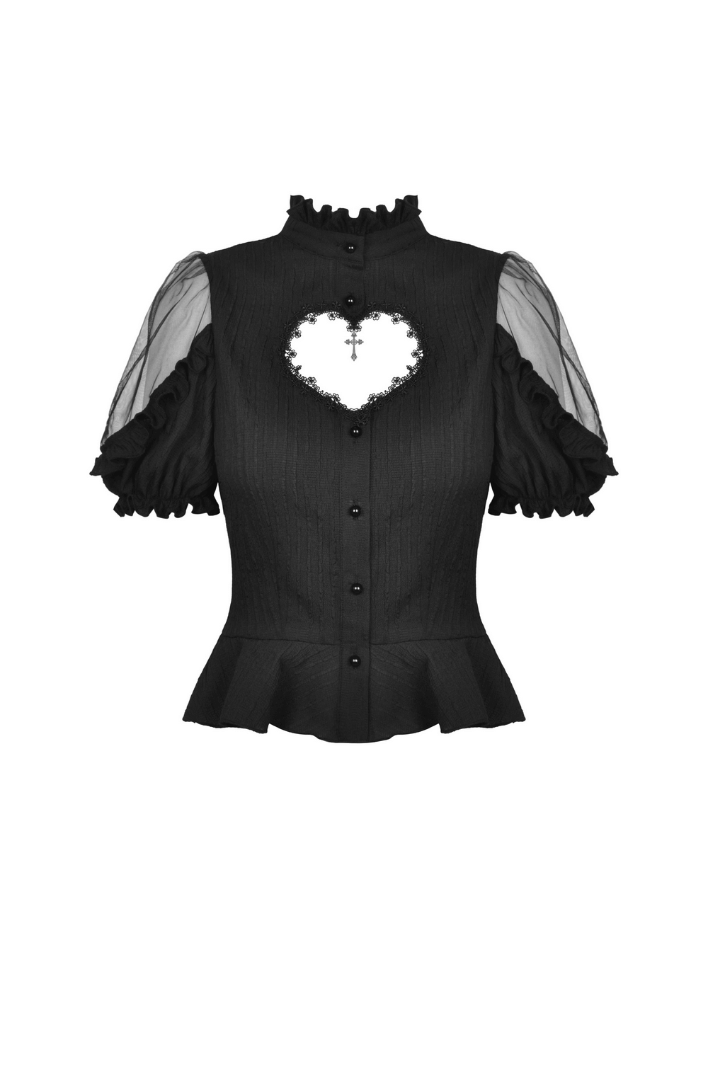 Blusa gótica de mangas transparentes con corte de corazón para mujer