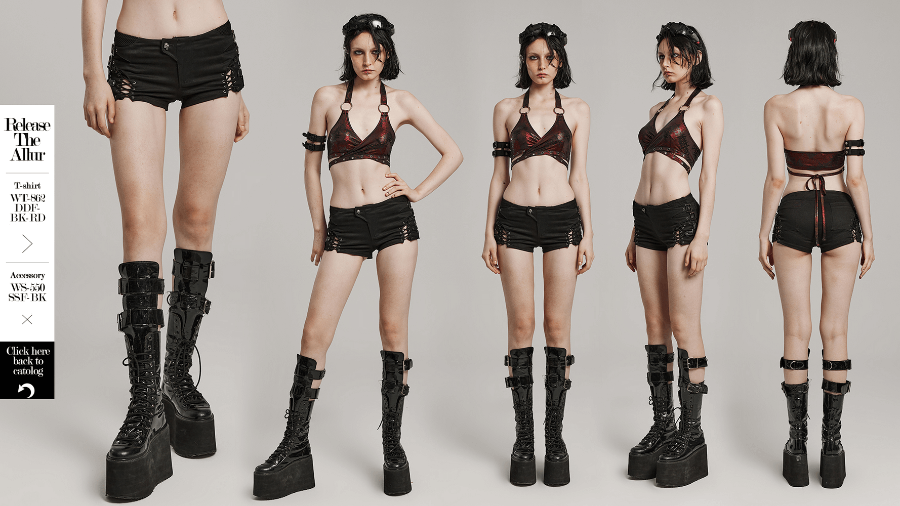 Gothic Women's Shorts with Low Waist and Side Laces