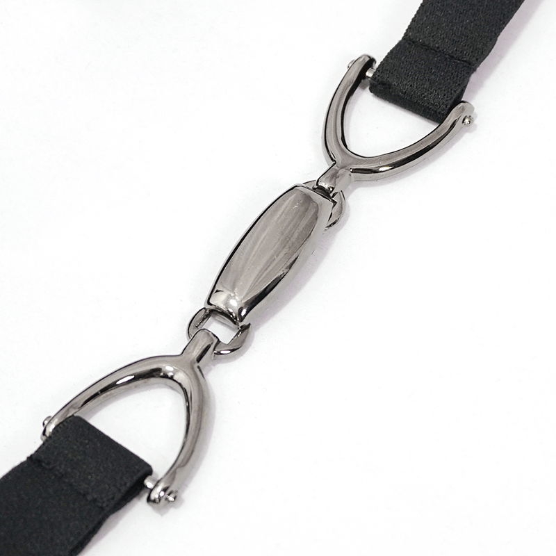 Close-up of black bikini top strap connector, showcasing durable metal hardware for secure fit.