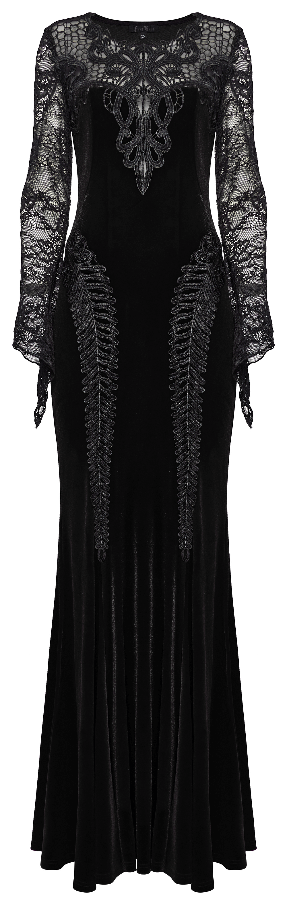 Gothic Damen Maxikleid aus Samt mit Spitzendetail