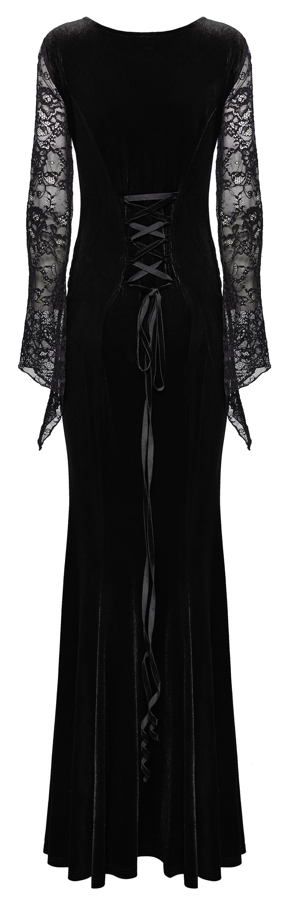 Gothic Women's Velvet Maxi Dress with Lace Detail