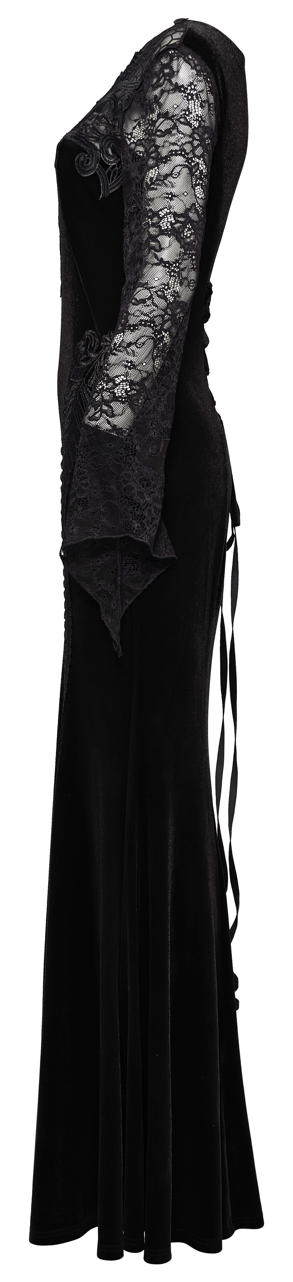 Gothic Women's Velvet Maxi Dress with Lace Detail