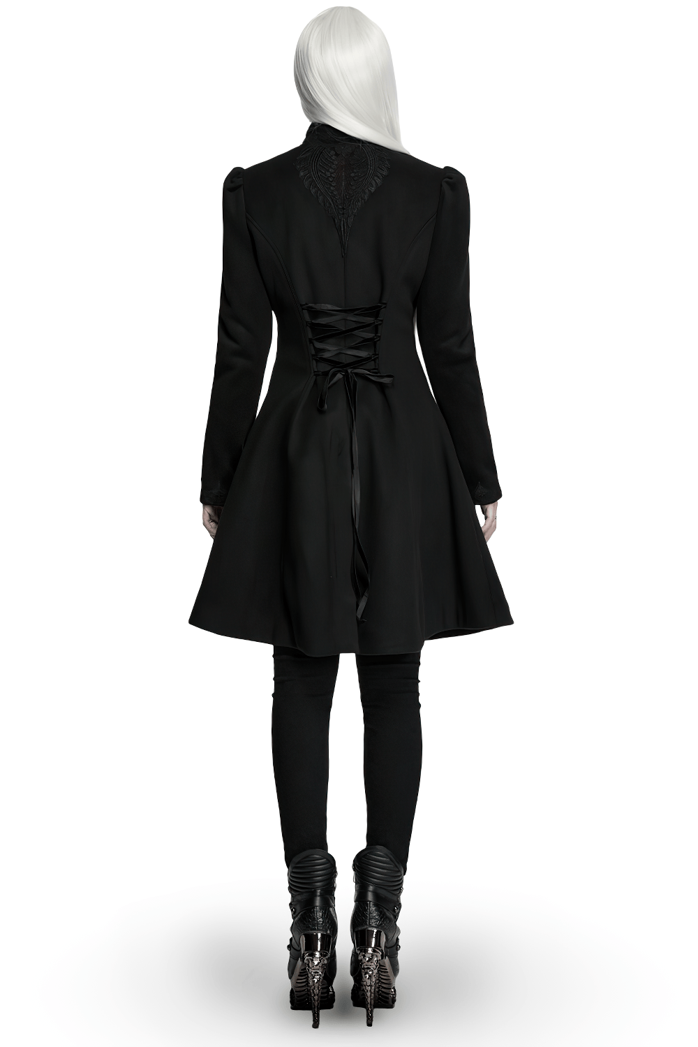 Gothic Wool Applique A-Line Vintage Black Coat
