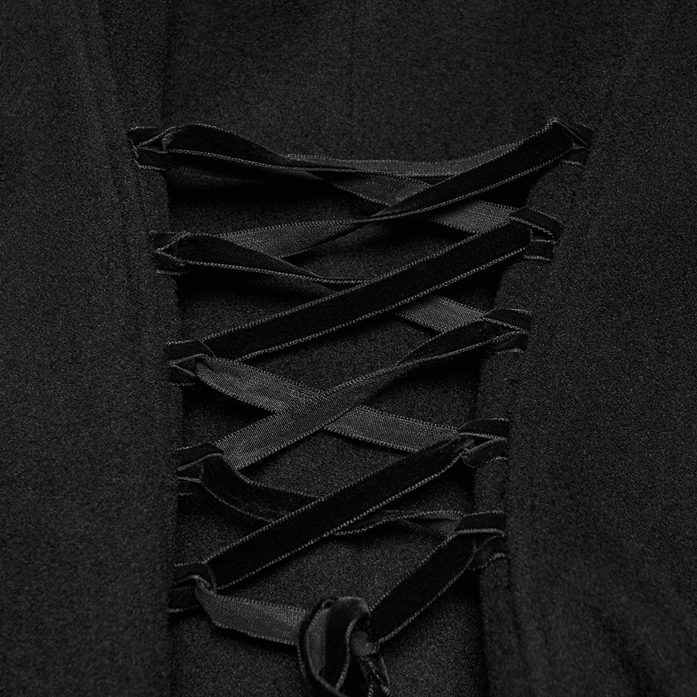 Gothic Wool Applique A-Line Vintage Black Coat