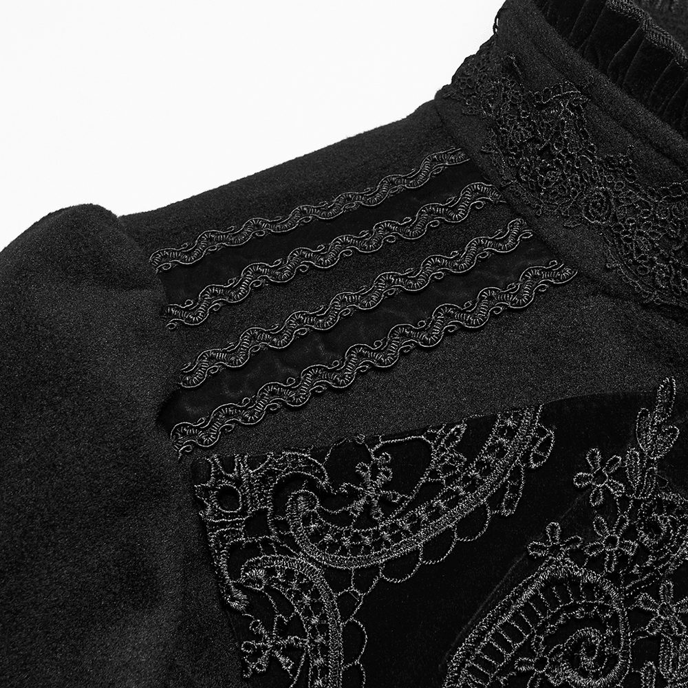 Gothic Wool Applique A-Line Vintage Black Coat