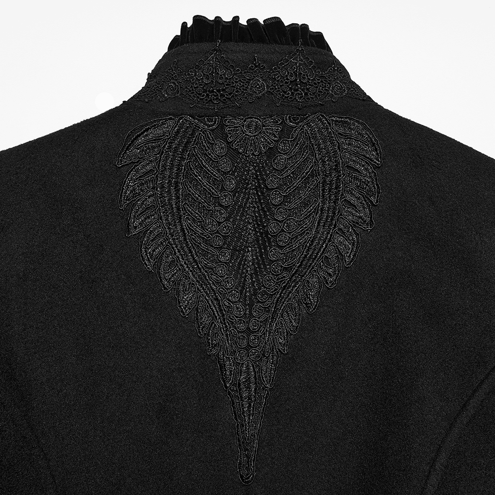 Gothic Wool Applique A-Line Vintage Black Coat