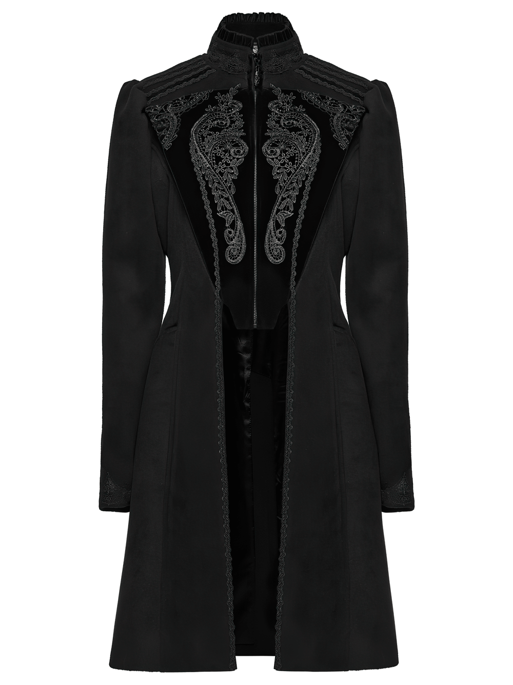 Gothic Wool Applique A-Line Vintage Black Coat