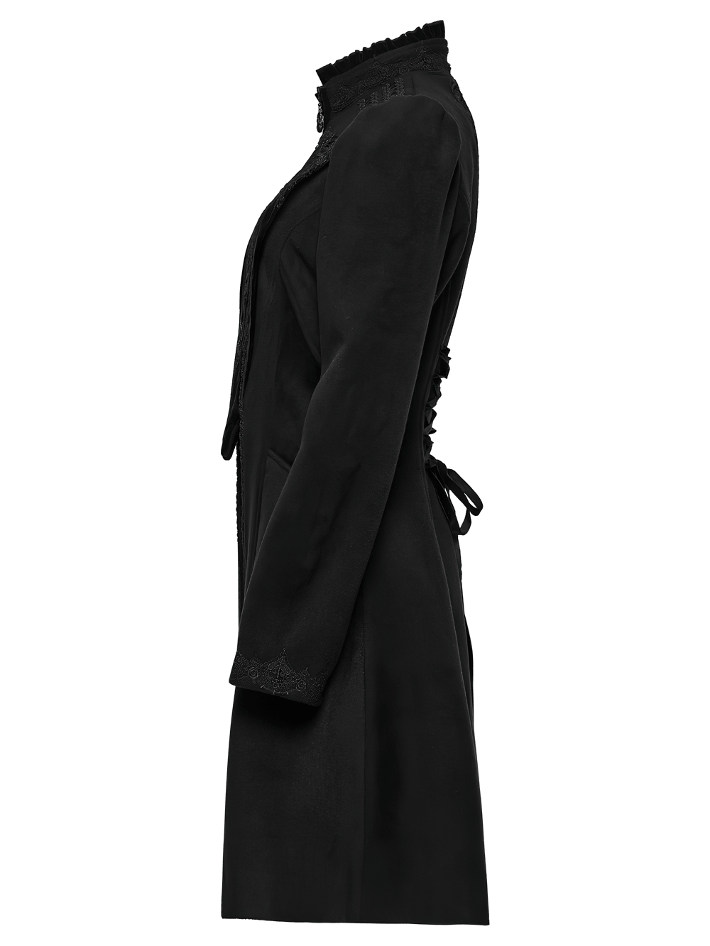 Gothic Wool Applique A-Line Vintage Black Coat