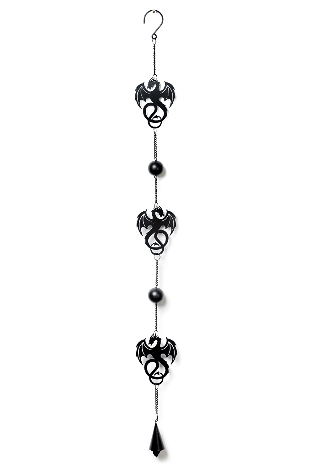 Gothic Wyvrex dragon hanging chime decoration with black chains and mystical design, perfect for fantasy home decor.