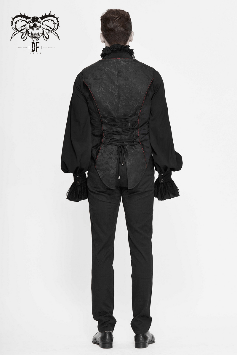 Back view of a men's gothic style vest with intricate lacing and puffed sleeves, perfect for alternative fashion enthusiasts.