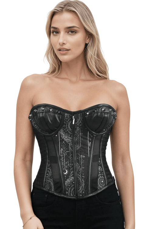 Corset Overbust Gothique avec Détails Cloutés du Zodiaque