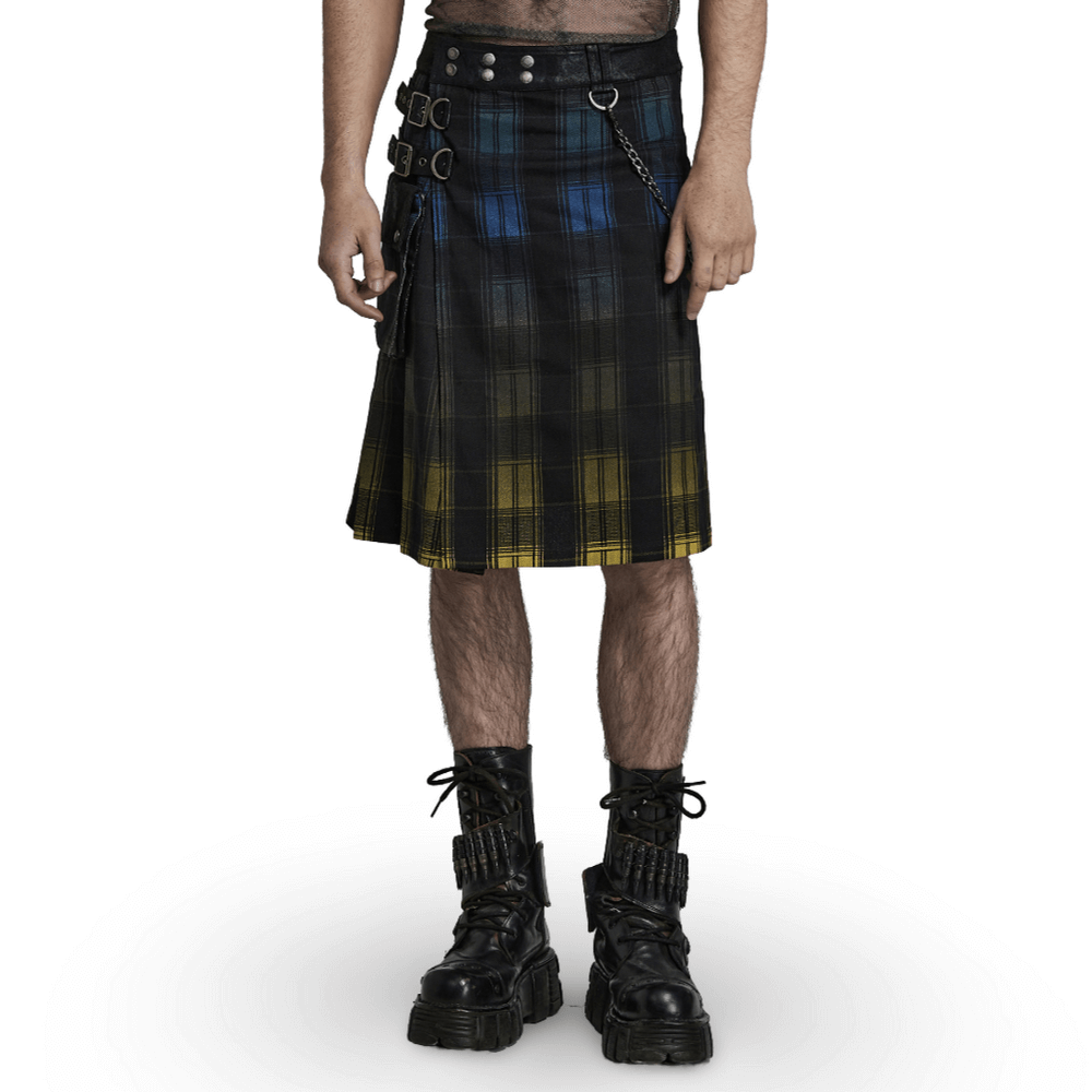 Gradient Scottish Punk Kilt with Detachable Metal Detail - HARD'N'HEAVY