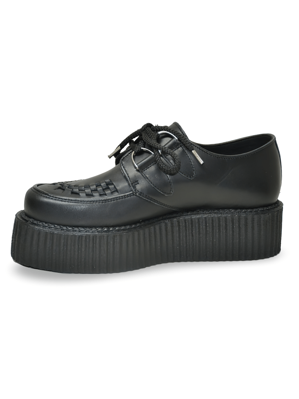 Grained Leather Black Creepers with Round Toe