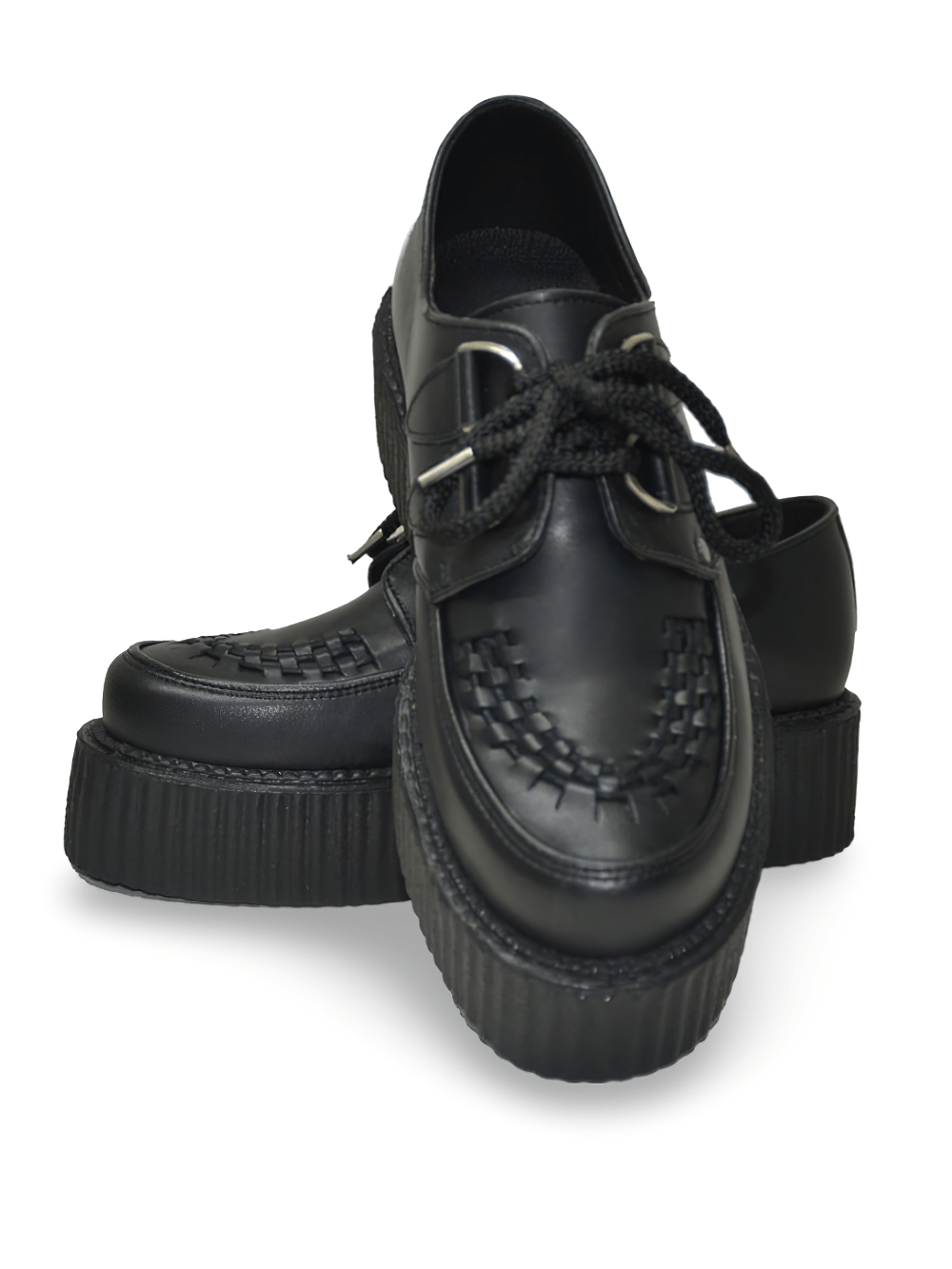 Grained Leather Black Creepers with Round Toe