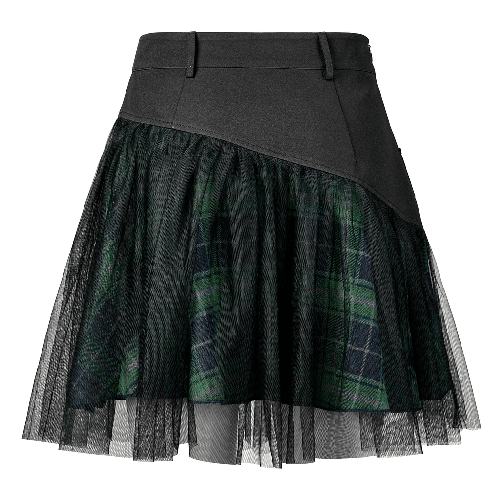 Grange Plaid High Waist Mini Skirt with Mesh Detail
