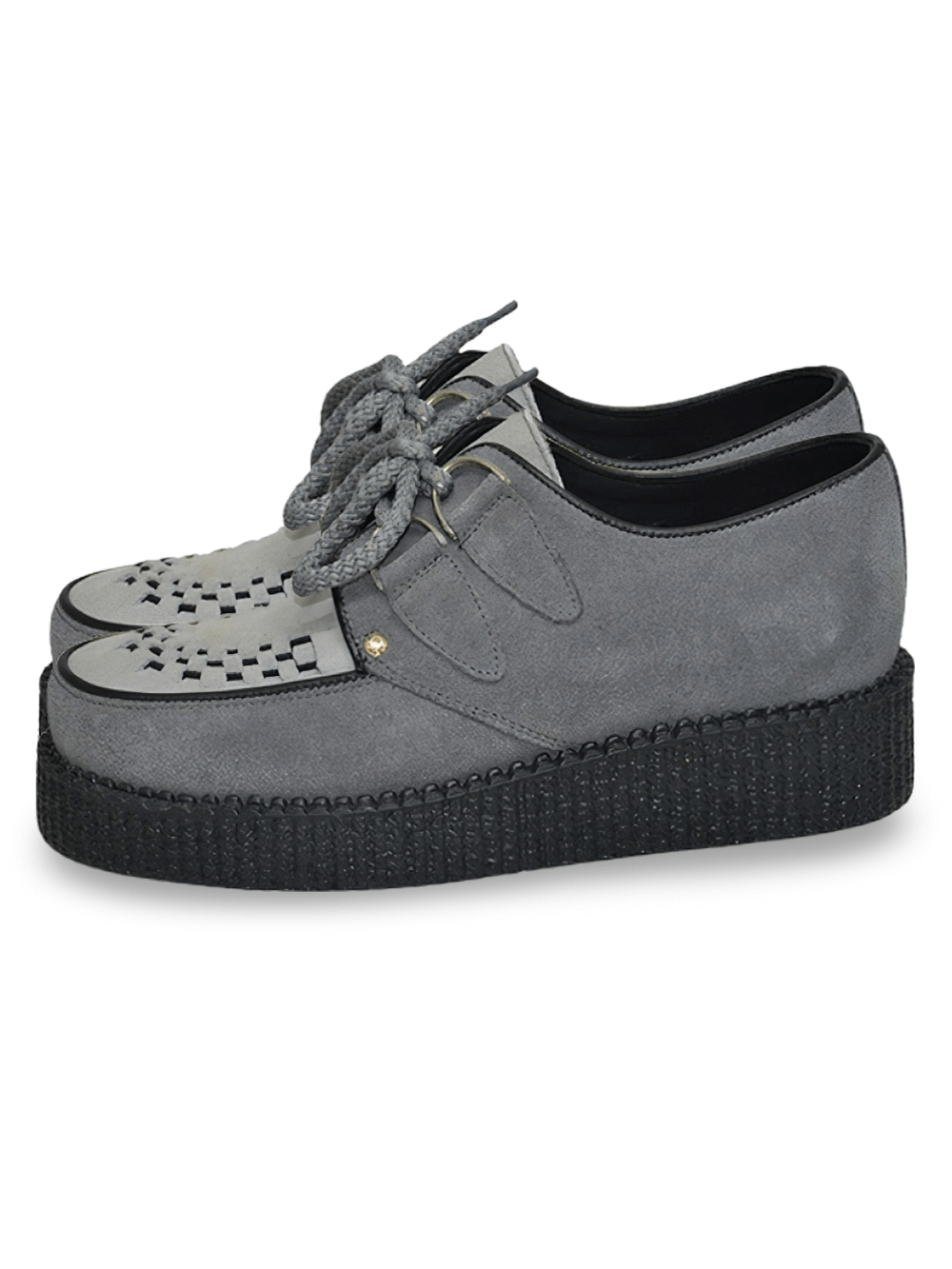 Gray Suede Creepers with Rubber Sole And Lace-Up