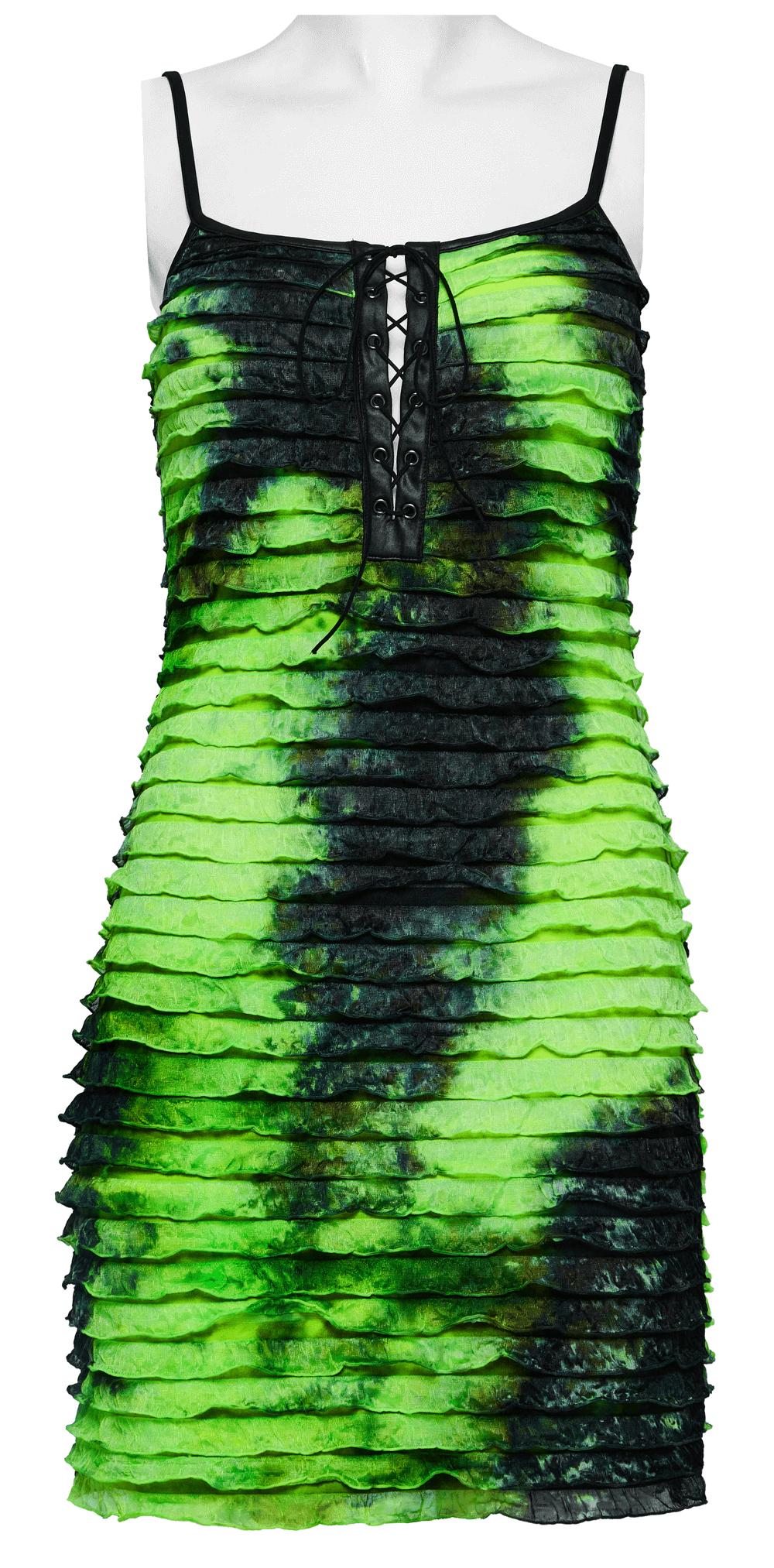 Robe à volants tie-dye verte et noire avec bretelles