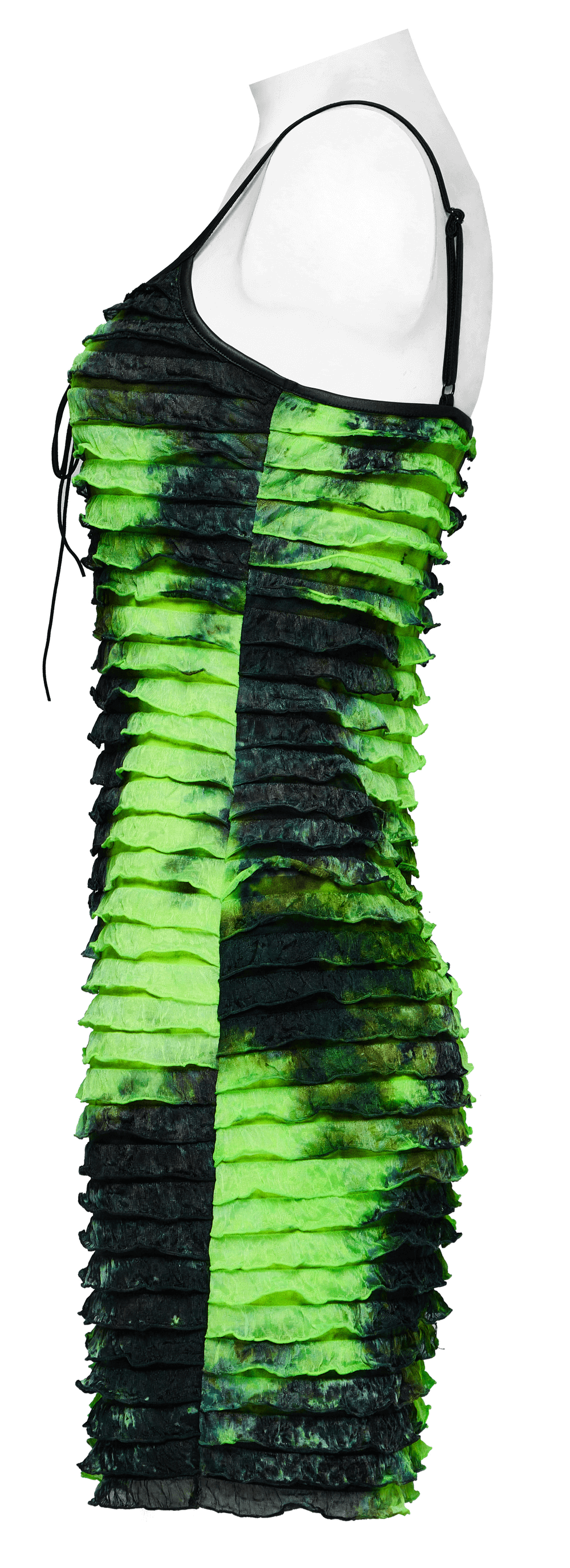 Robe à volants tie-dye verte et noire avec bretelles