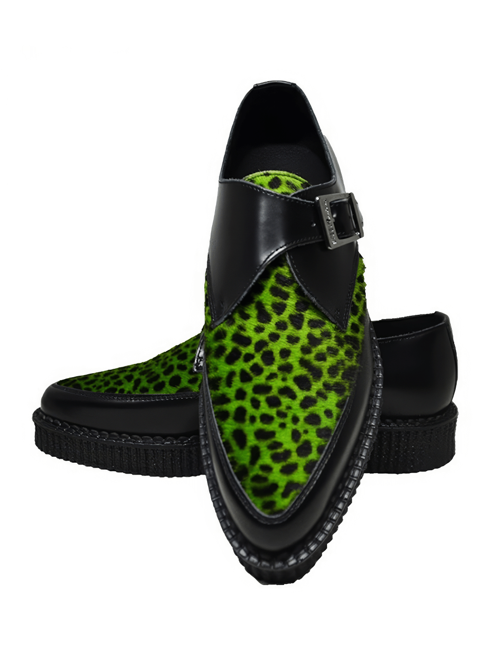 Green and Red Leopard Pointed Creeper Shoes with Buckle
