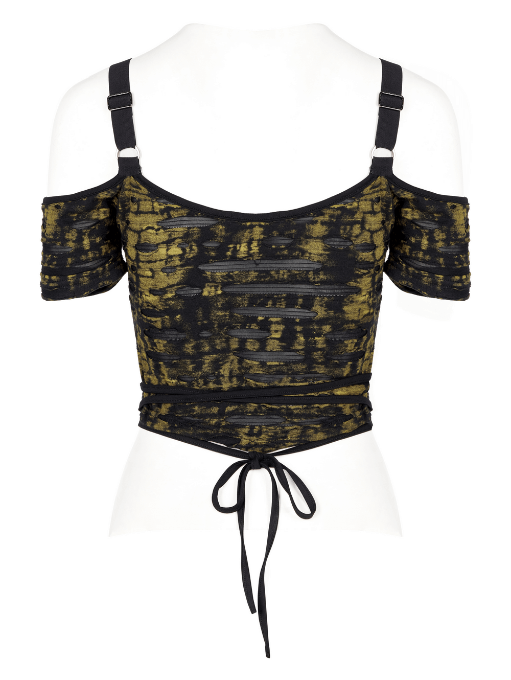 Grunge Contrast Strap Knit Print Crop T-Shirt - HARD'N'HEAVY