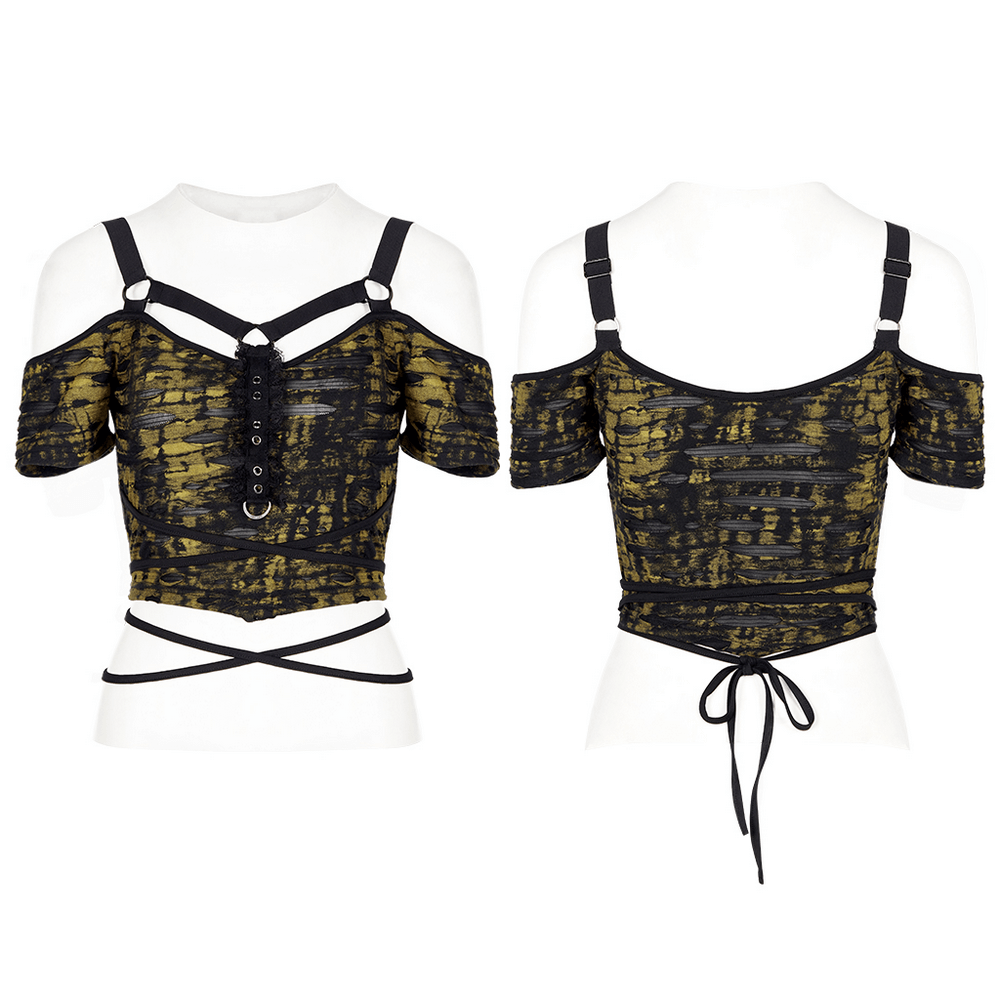 Grunge Contrast Strap Knit Print Crop T-Shirt - HARD'N'HEAVY