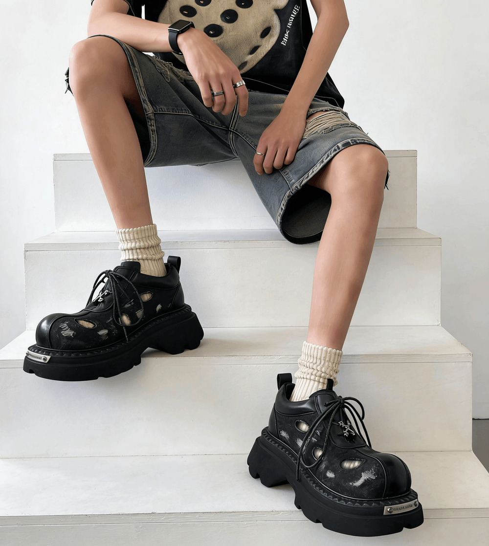 Grunge Cutout Derby Shoes with Chunky Lug Soles