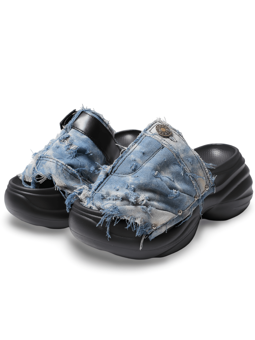 Sandales mules épaisses en denim bleu effet usé grunge