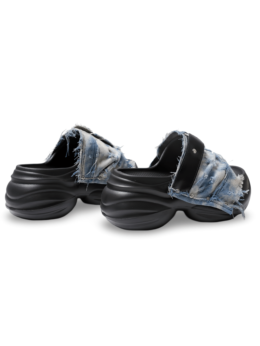 Sandales mules épaisses en denim bleu effet usé grunge