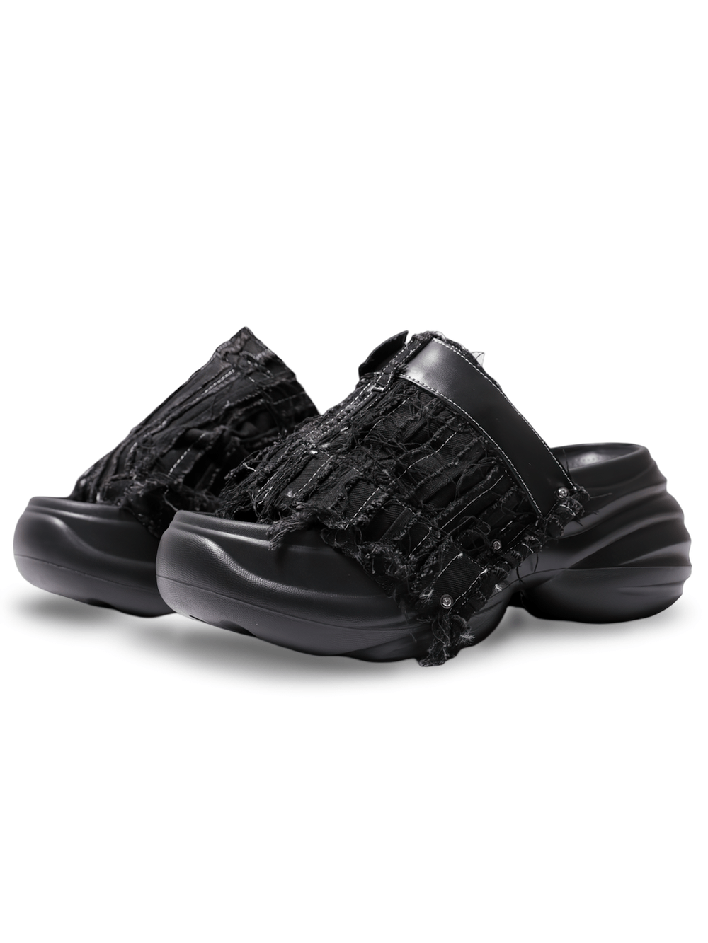 Grunge Distressed Denim Platform Slide Sandals