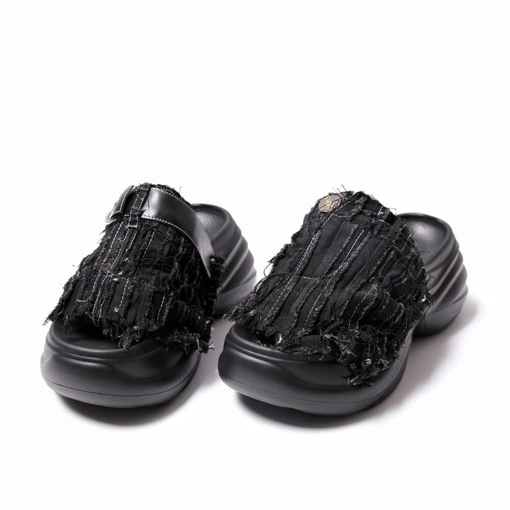 Grunge Distressed Denim Platform Slide Sandals