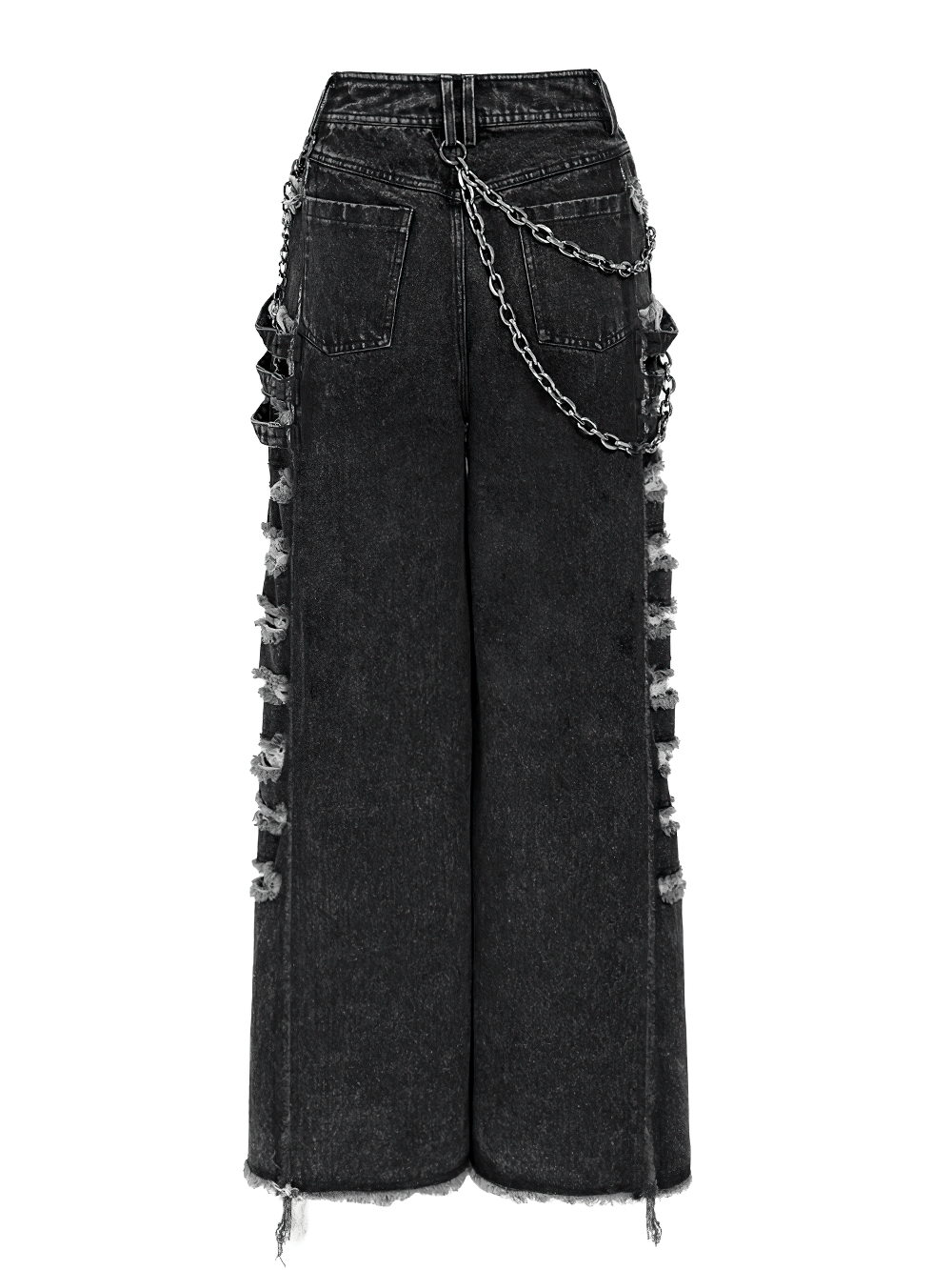 Jean grunge déchiré à jambes larges avec détails de chaînes