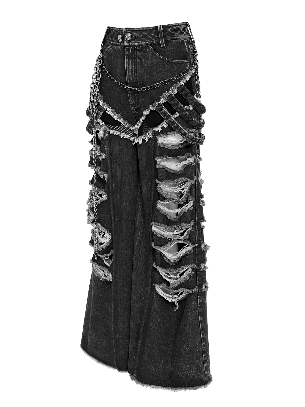Jean grunge déchiré à jambes larges avec détails de chaînes