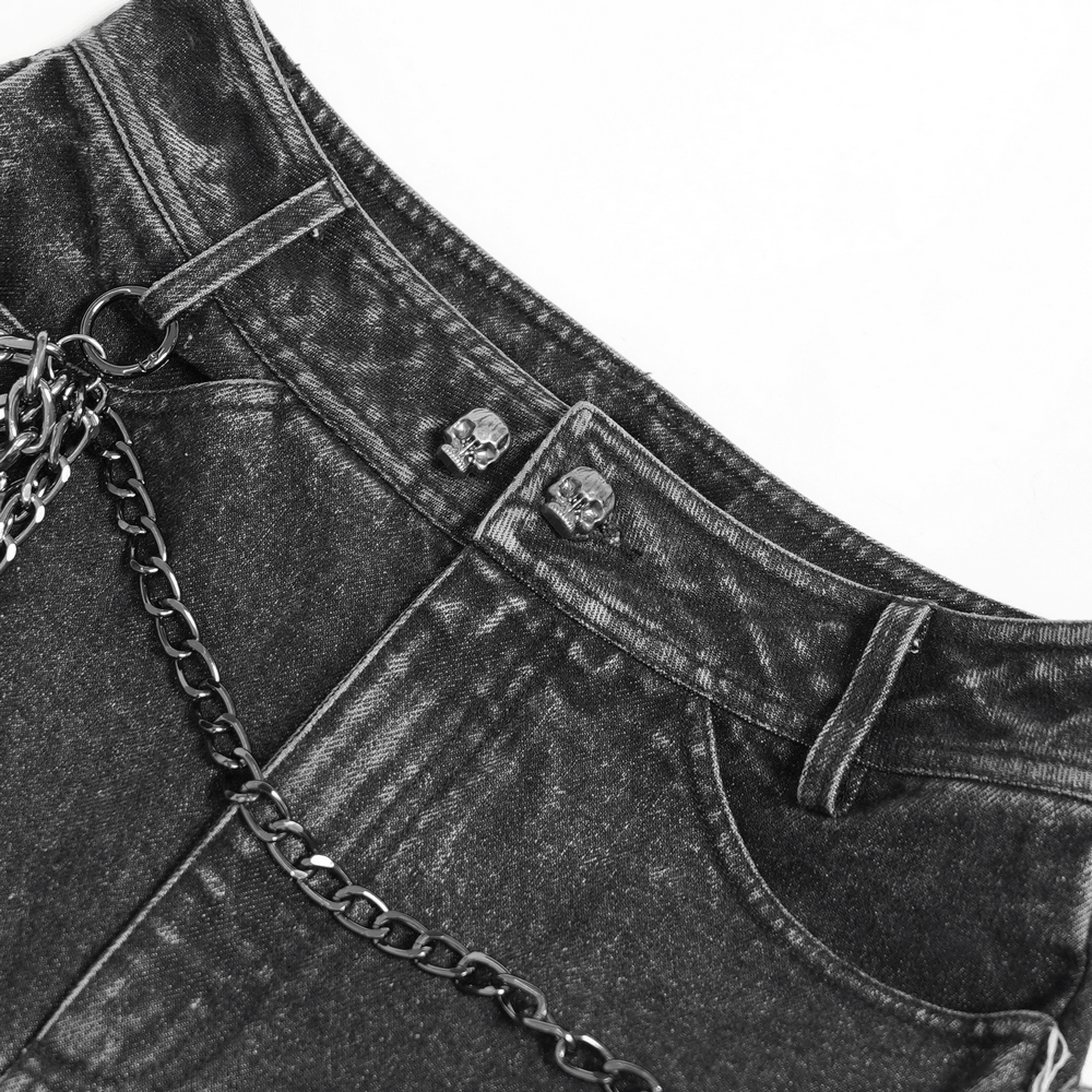 Jean grunge déchiré à jambes larges avec détails de chaînes