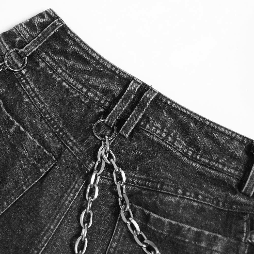 Jean grunge déchiré à jambes larges avec détails de chaînes
