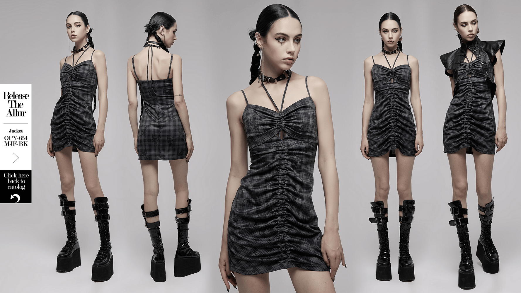 Grunge Gothic Lace-Up Mini Bodycon Dress for Lady