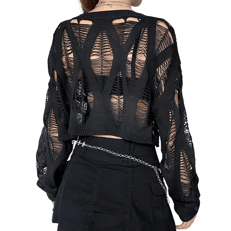 Grunge Vintage Long Sleeves Ripped Tops / Sexy Hollow Out Cropped Pullover Grunge Vintage Long Sleeves Ripped Tops / Sexy Hollow Out Cropped Pullover