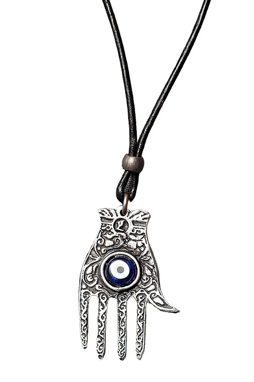 Hamsa Hand Pewter Protection Amulet Pendant Charm