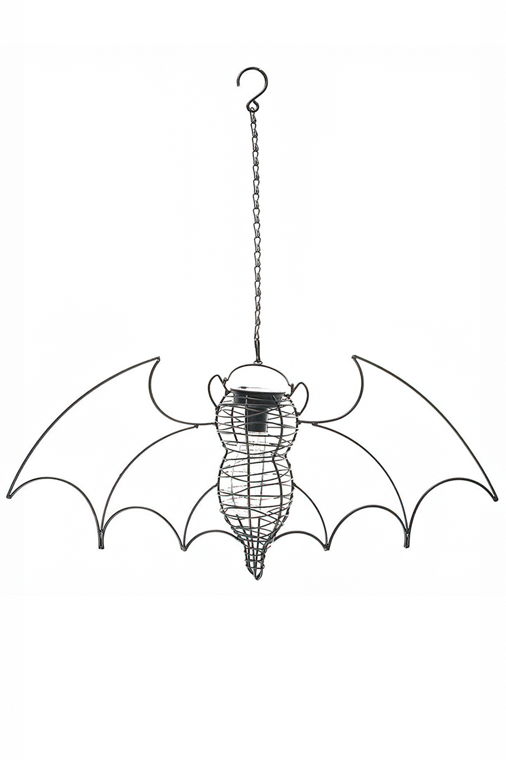 Hanging bat solar lantern with LED bulb, ideal for gothic gardens, brings nocturnal charm and ambiance.