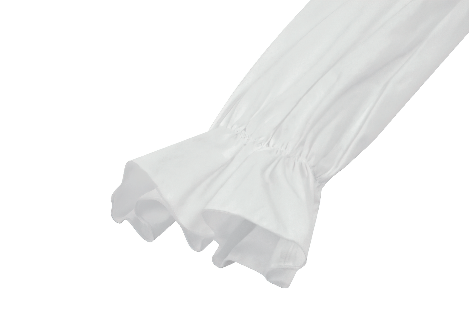 Close-up of the ruffled sleeve detail from the Harlequin Black and White Gothic Ruffle Mini Dress.