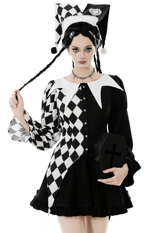 Harlekin-Diamantmuster-Hemd mit Knopfdetail vorne