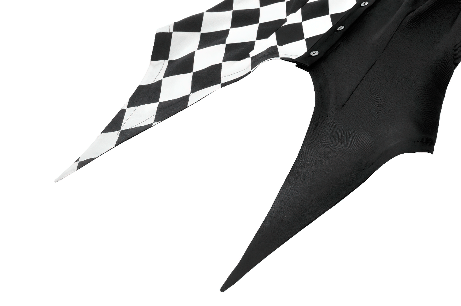 Harlequin Diamond Pattern Shirt with Front Button Detail showcasing black and white diamond patterns and elegant puff sleeves.