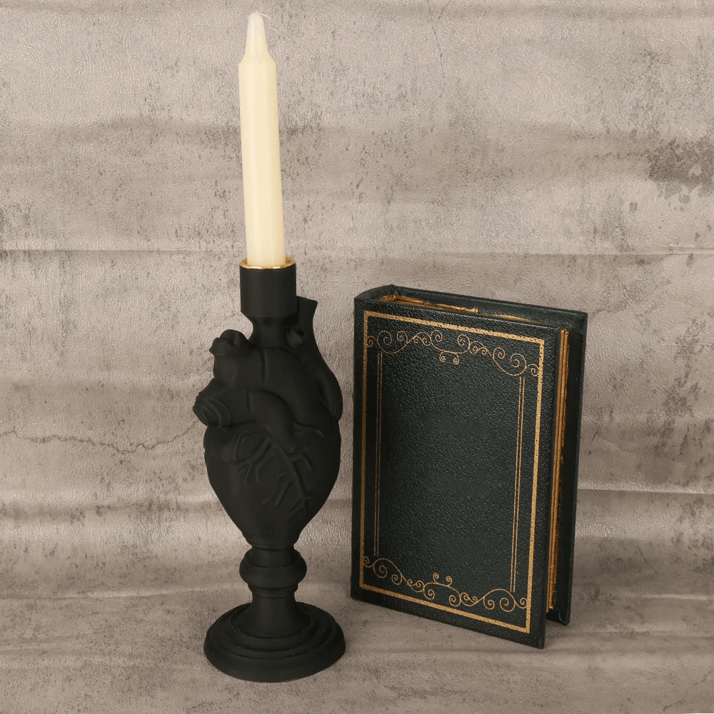 Portavelas de Corazón Anatómico Negro para Decoración Gótica