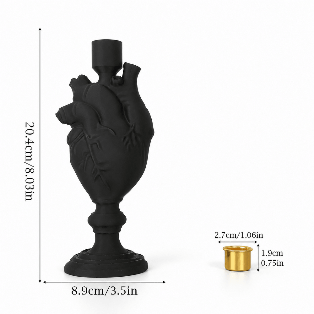 Portavelas de Corazón Anatómico Negro para Decoración Gótica
