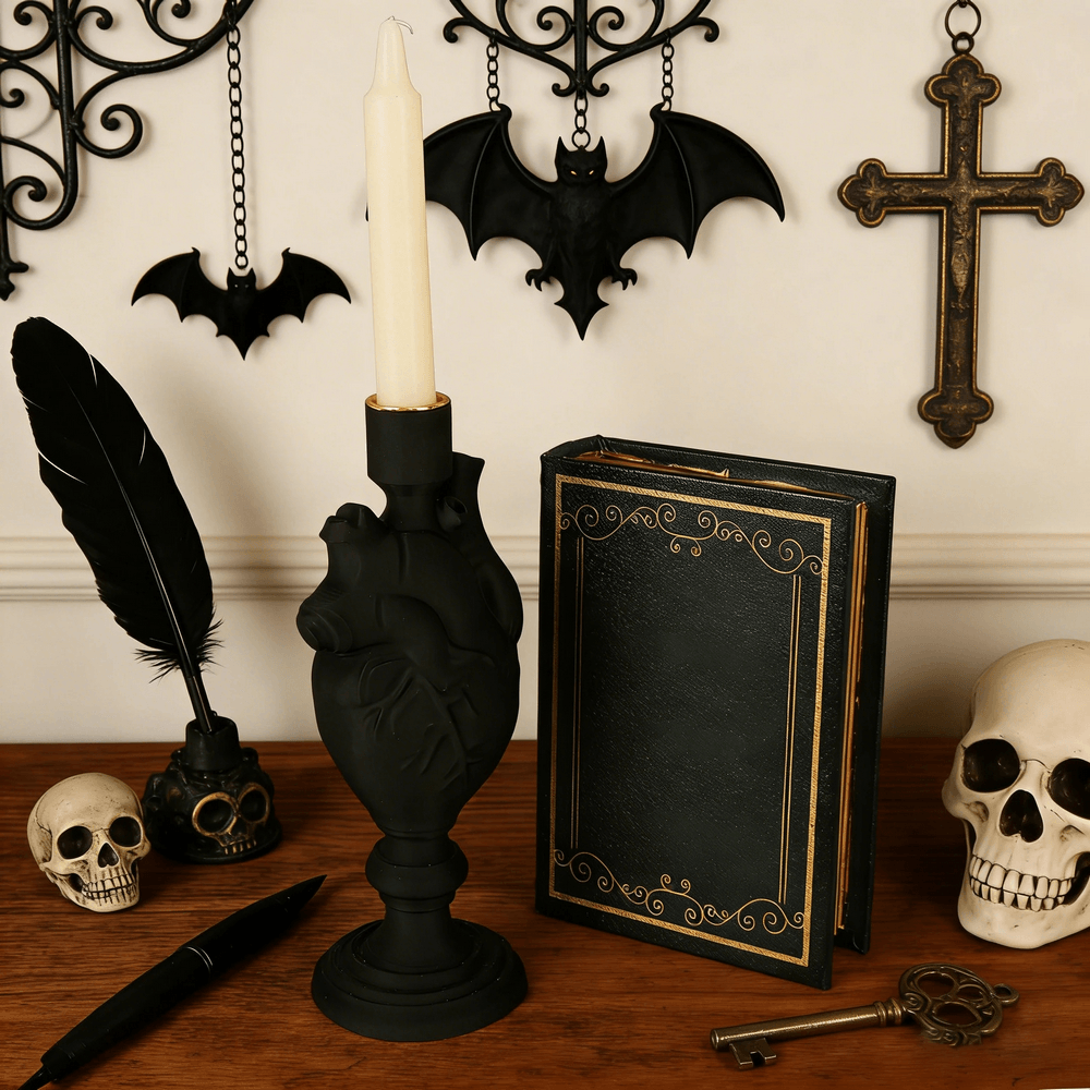 Portavelas de Corazón Anatómico Negro para Decoración Gótica