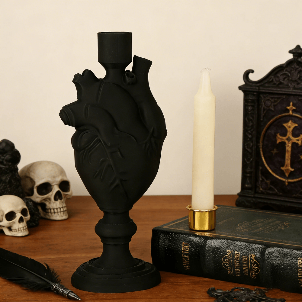 Portavelas de Corazón Anatómico Negro para Decoración Gótica